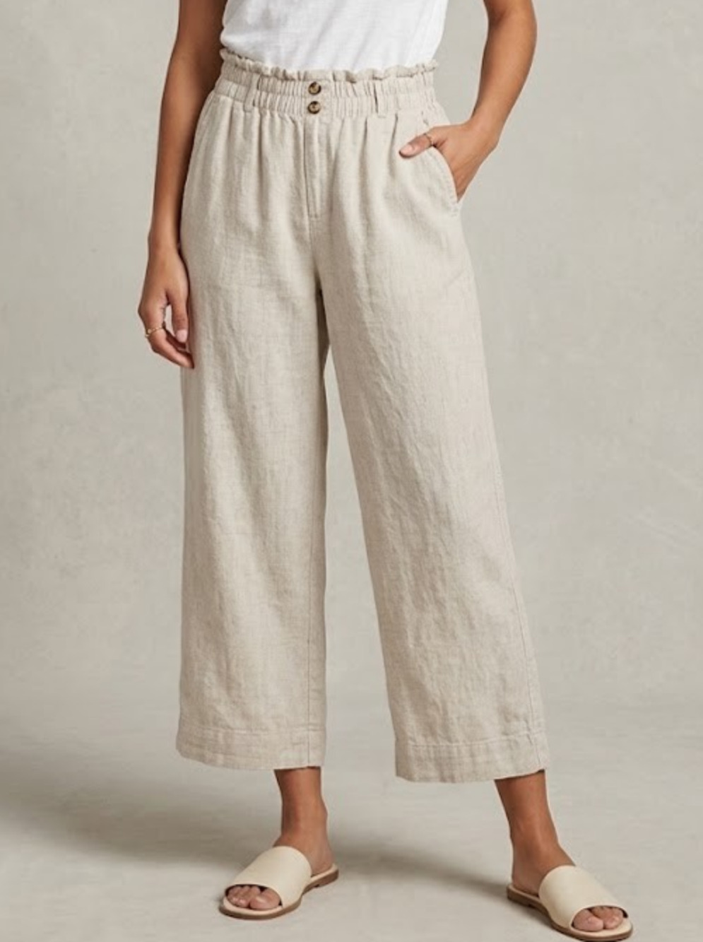 BRIGGS Womens Linen Blend Pants Large Cream Beige Pull On Elastic Waist Coastal